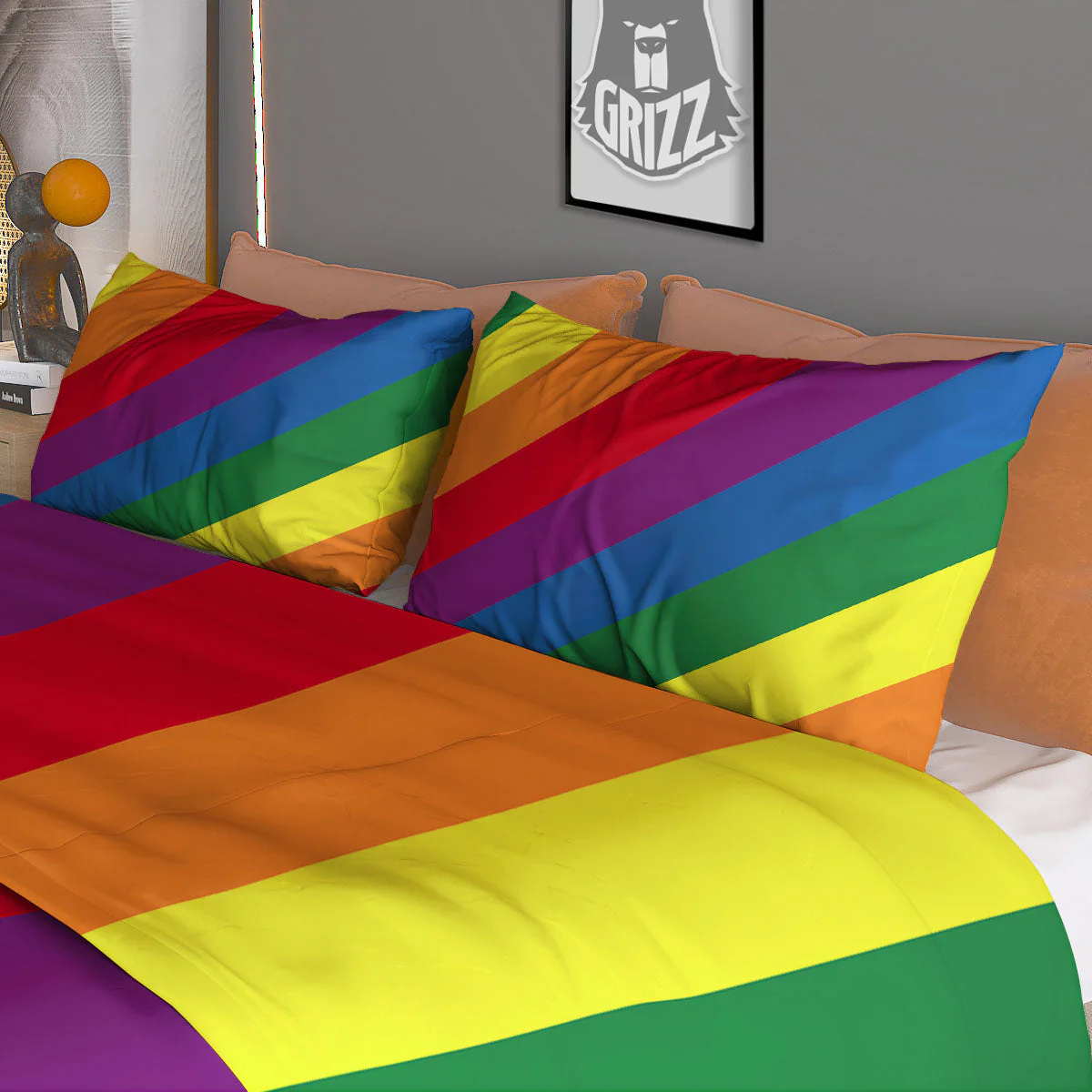 Striped Rainbow Diagonal Print Pattern Duvet Cover Bedding Set - Image 3