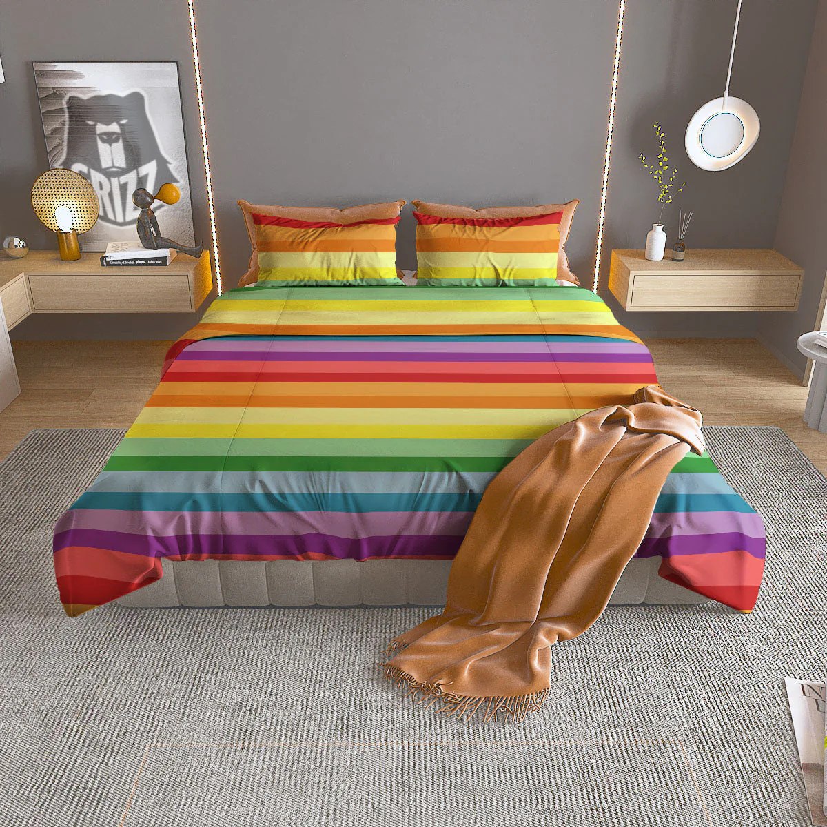 Striped Rainbow Print Pattern Duvet Cover Bedding Set