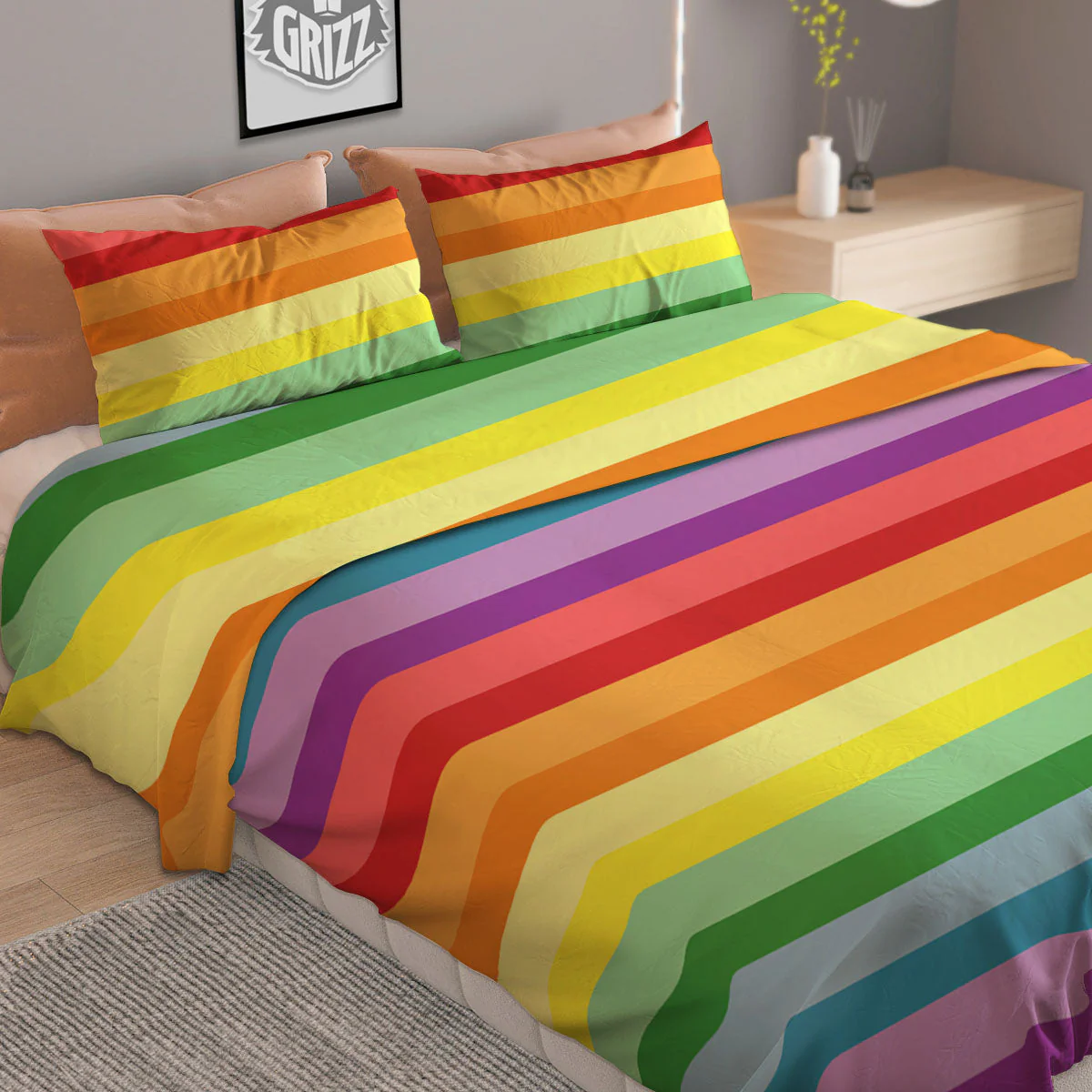 Striped Rainbow Print Pattern Duvet Cover Bedding Set - Image 2