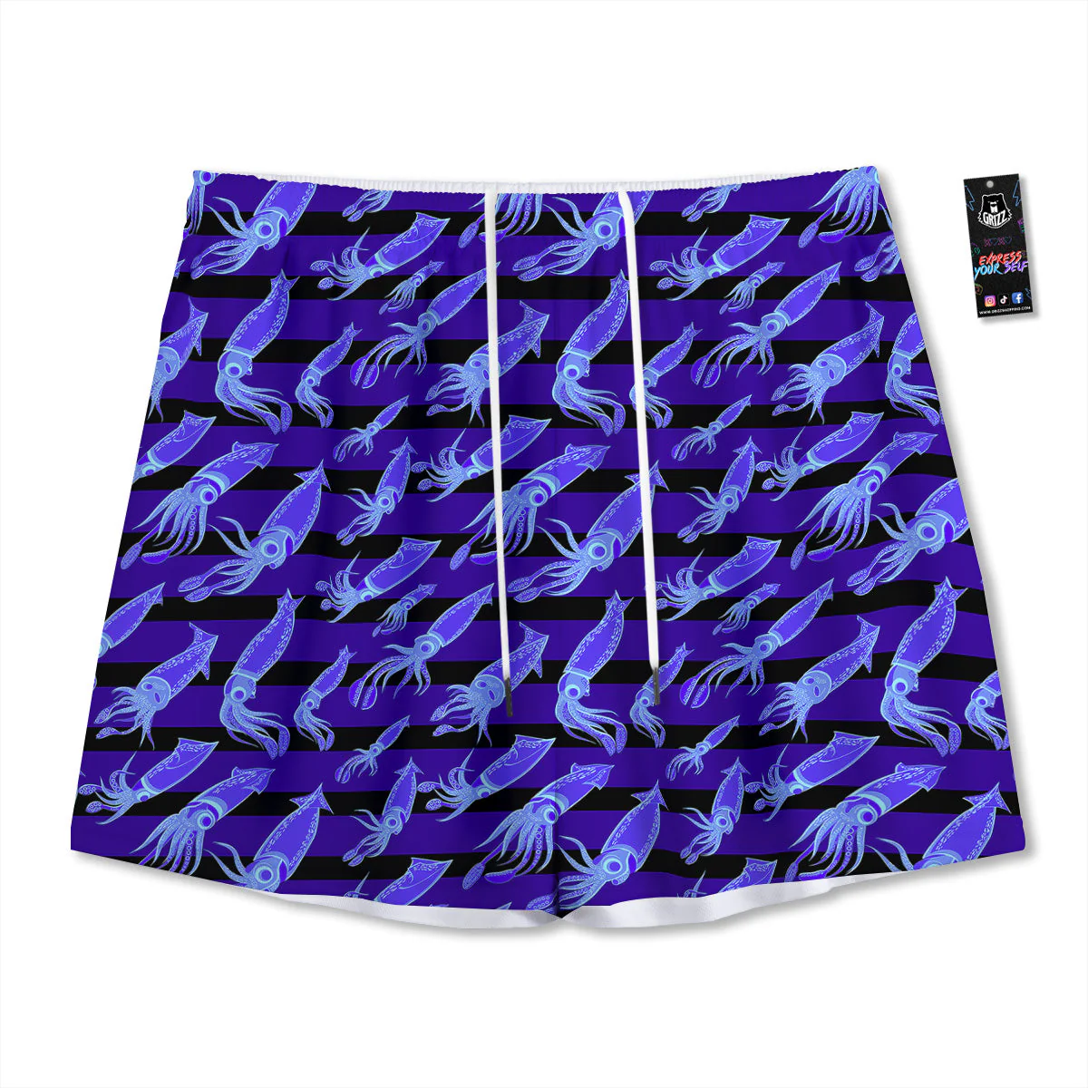 Striped Squid Print Pattern Mesh Shorts