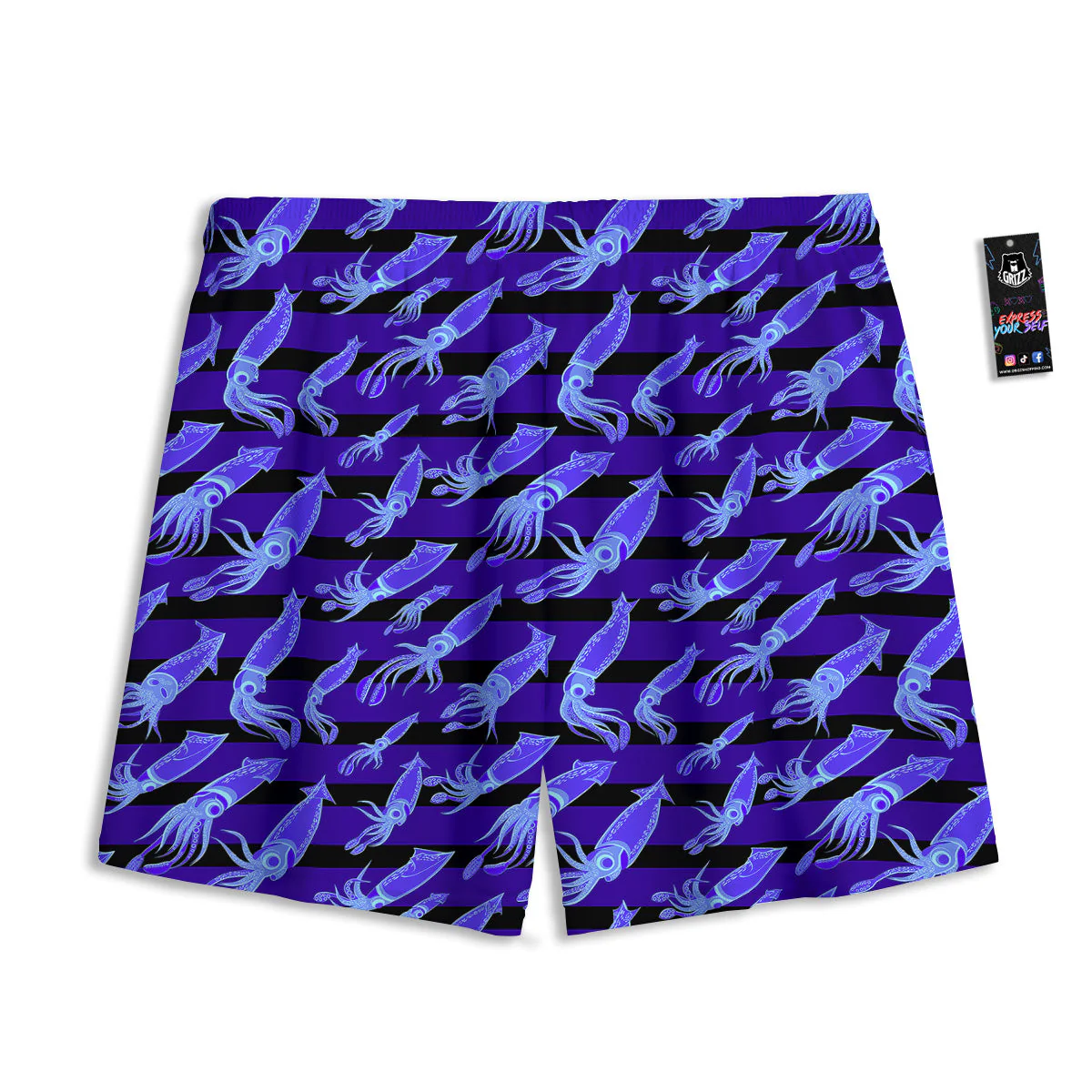 Striped Squid Print Pattern Mesh Shorts - Image 2