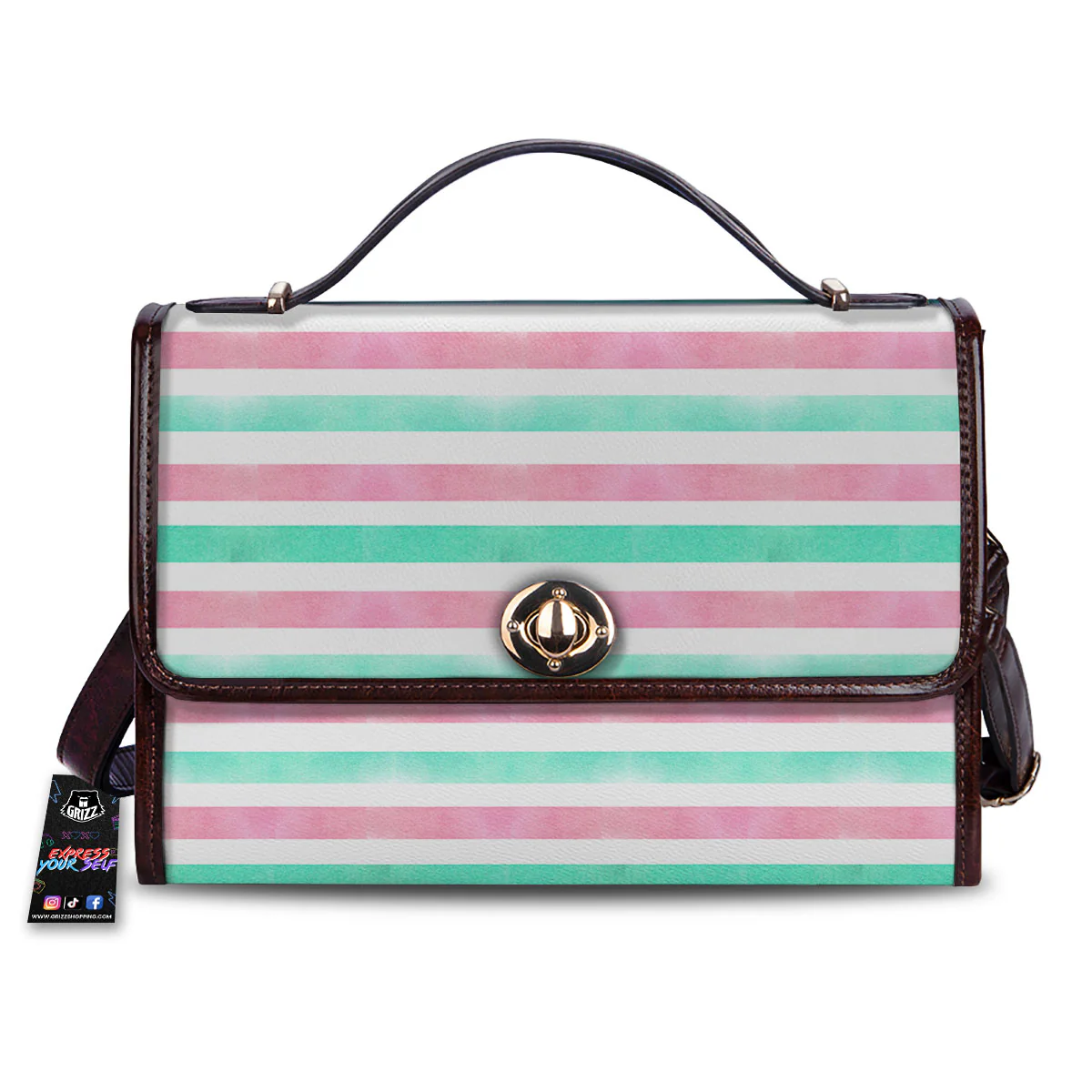 Striped Teal And Pink Print Pattern Women's Satchel Bag