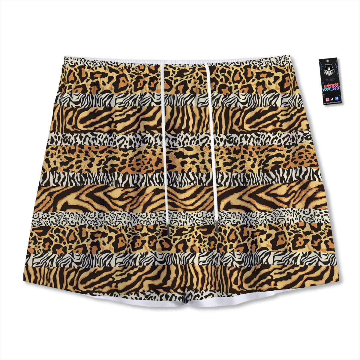 Striped Tiger Skins Print Pattern Mesh Shorts
