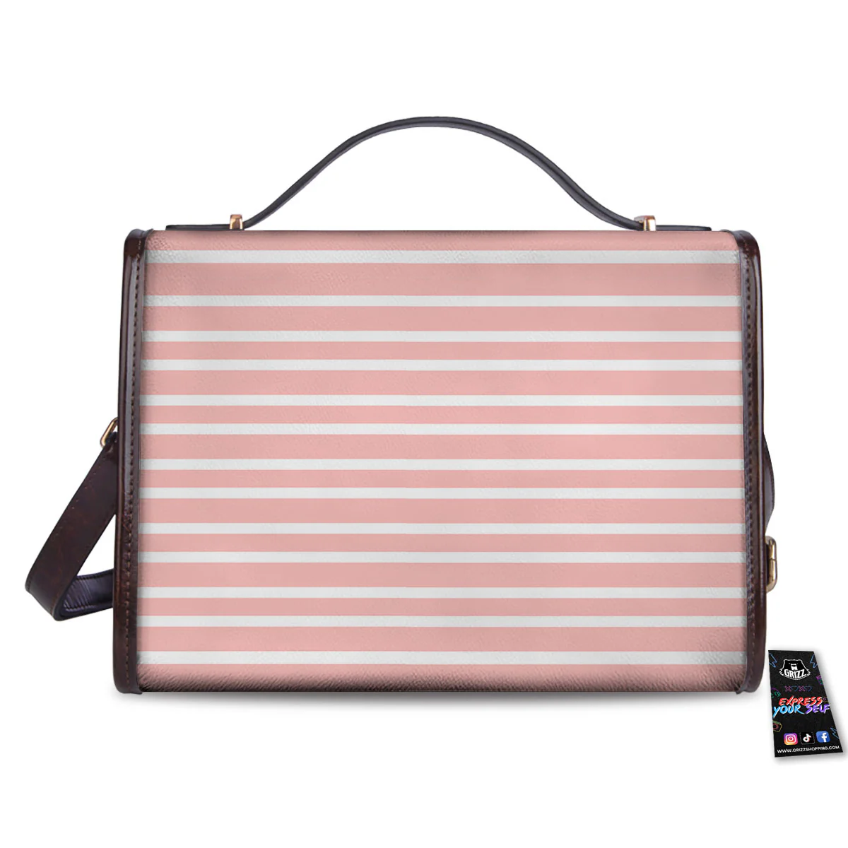 Striped White And Pink Print Pattern Women's Satchel Bag - Image 2