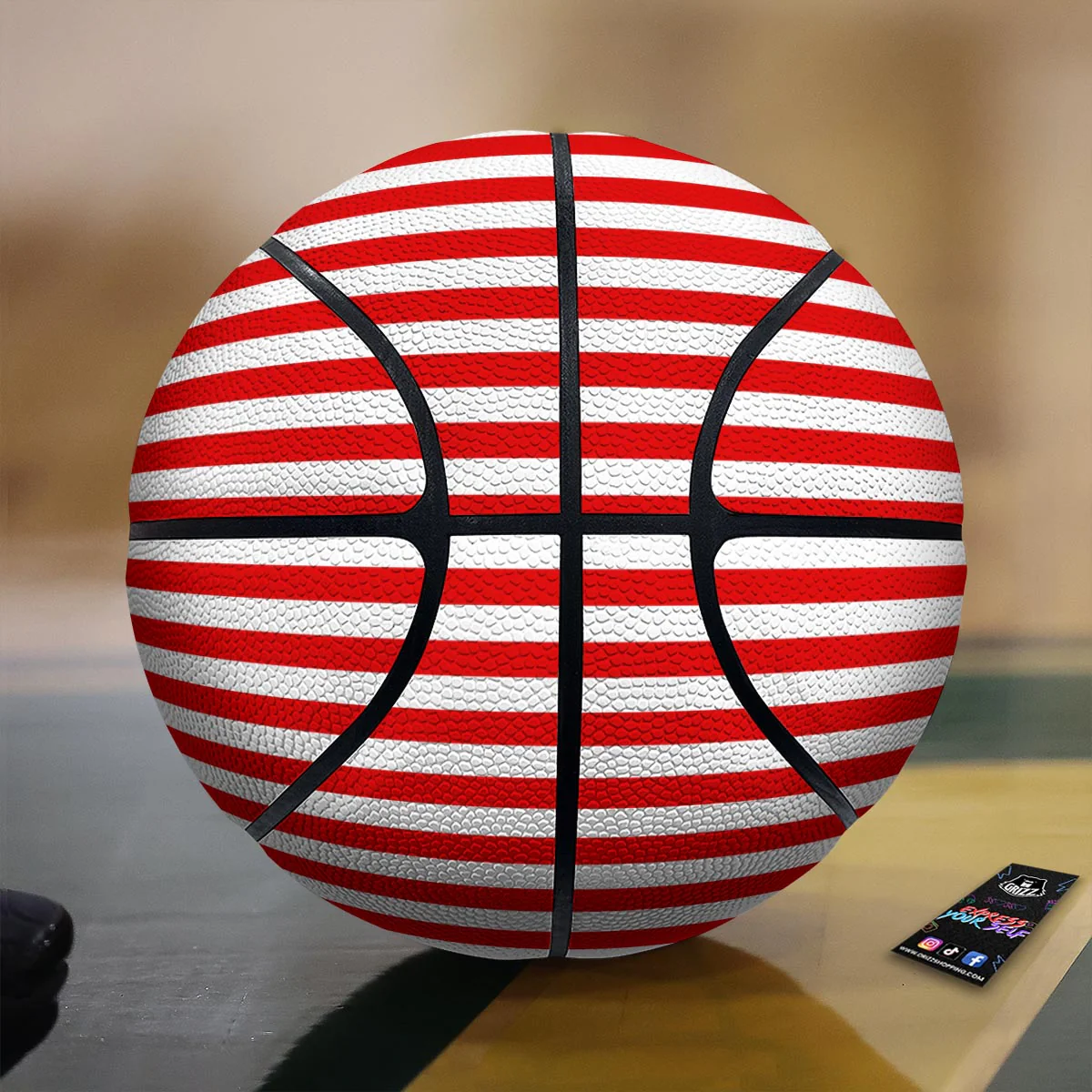 Striped White And Red Print Pattern Basketball