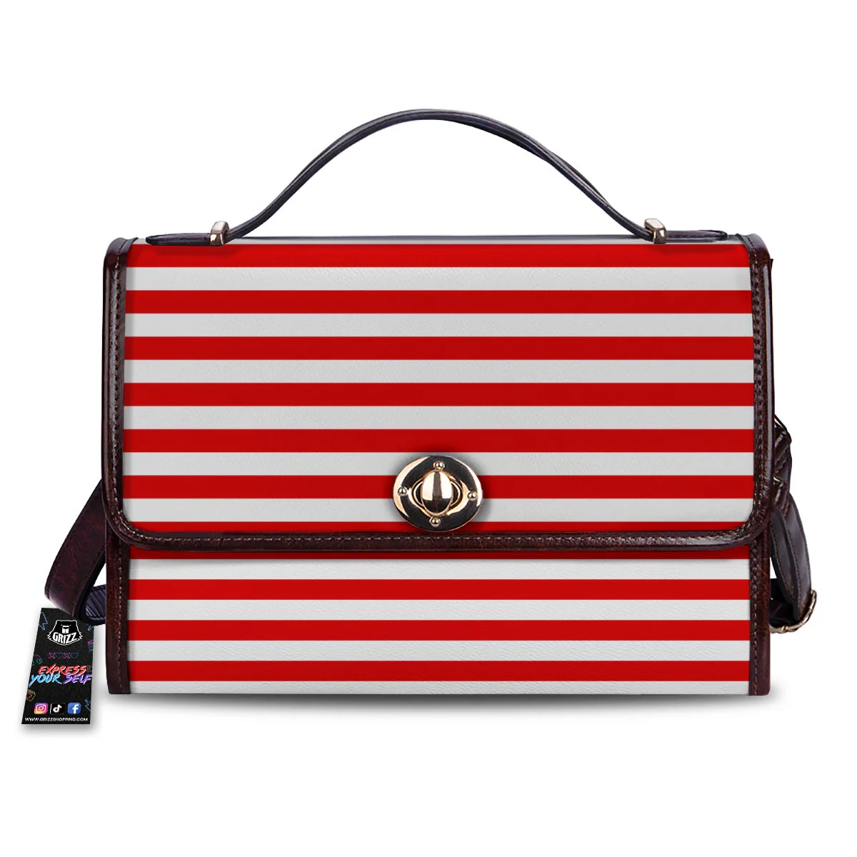 Striped White And Red Print Pattern Women's Satchel Bag