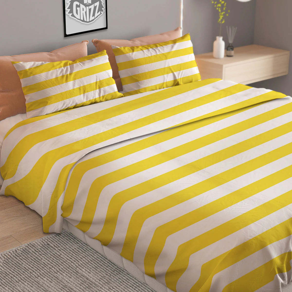 Striped Yellow Print Pattern Duvet Cover Bedding Set - Image 2