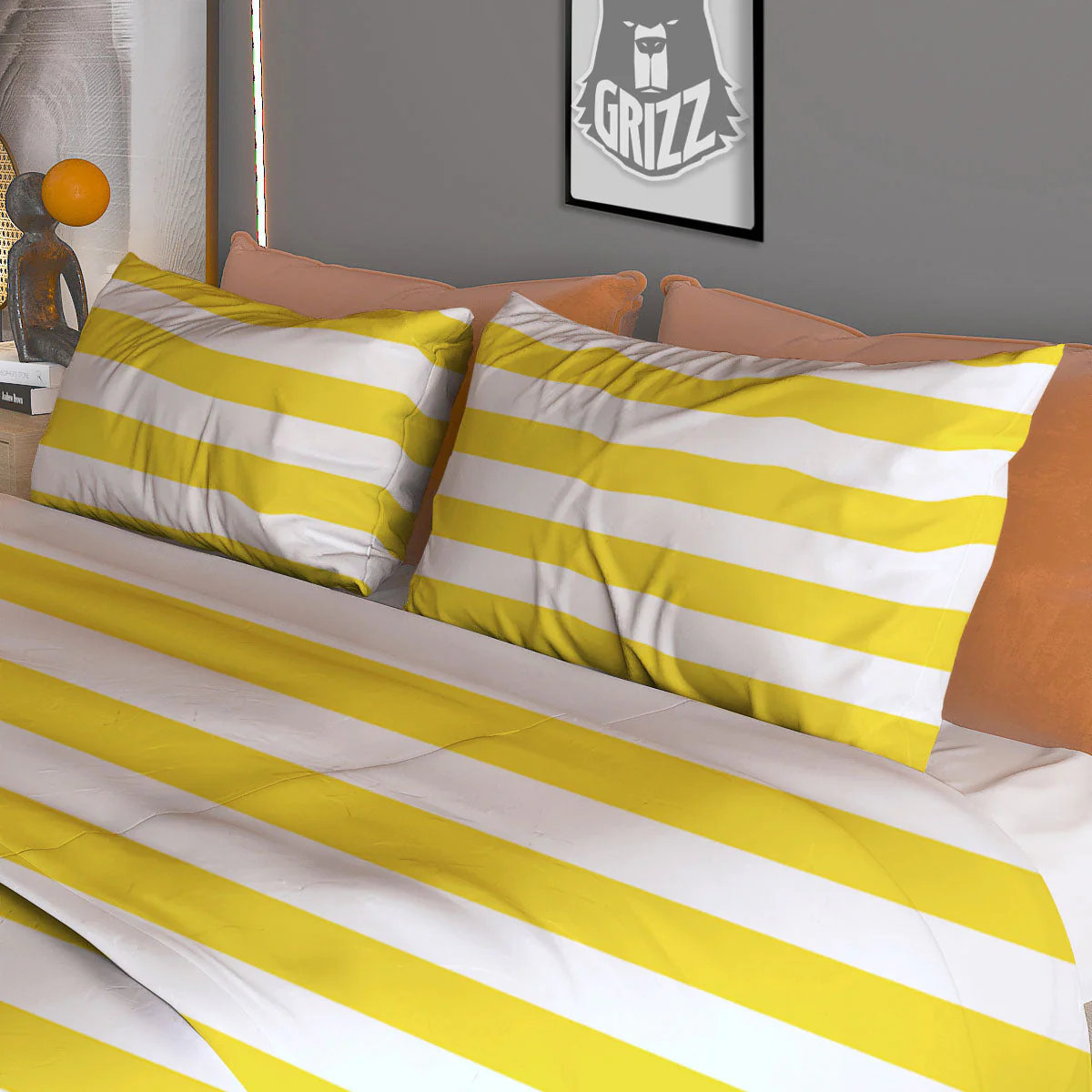 Striped Yellow Print Pattern Duvet Cover Bedding Set - Image 3