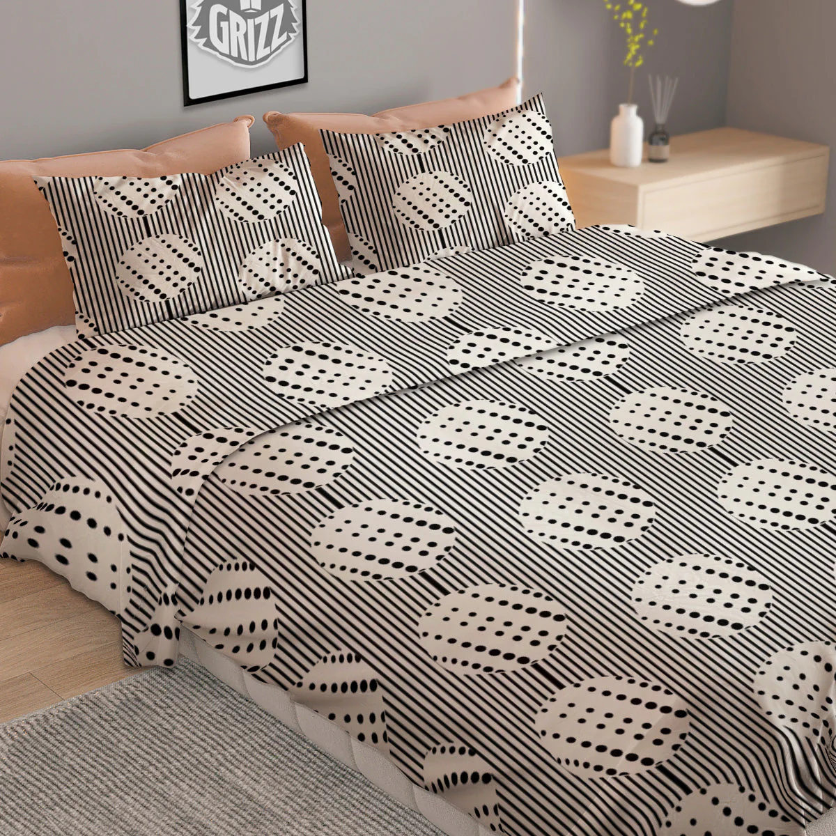 Stripes And Polka Dot Print Pattern Duvet Cover Bedding Set - Image 2