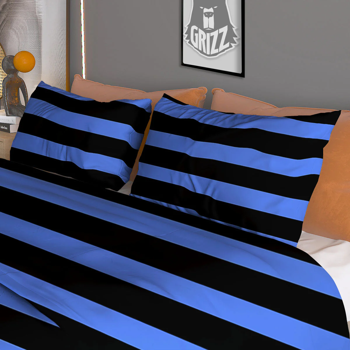 Stripes Black And Blue Print Pattern Duvet Cover Bedding Set - Image 3