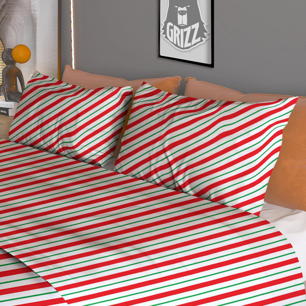 Stripes Candy Cane Print Pattern Duvet Cover Bedding Set - Image 3
