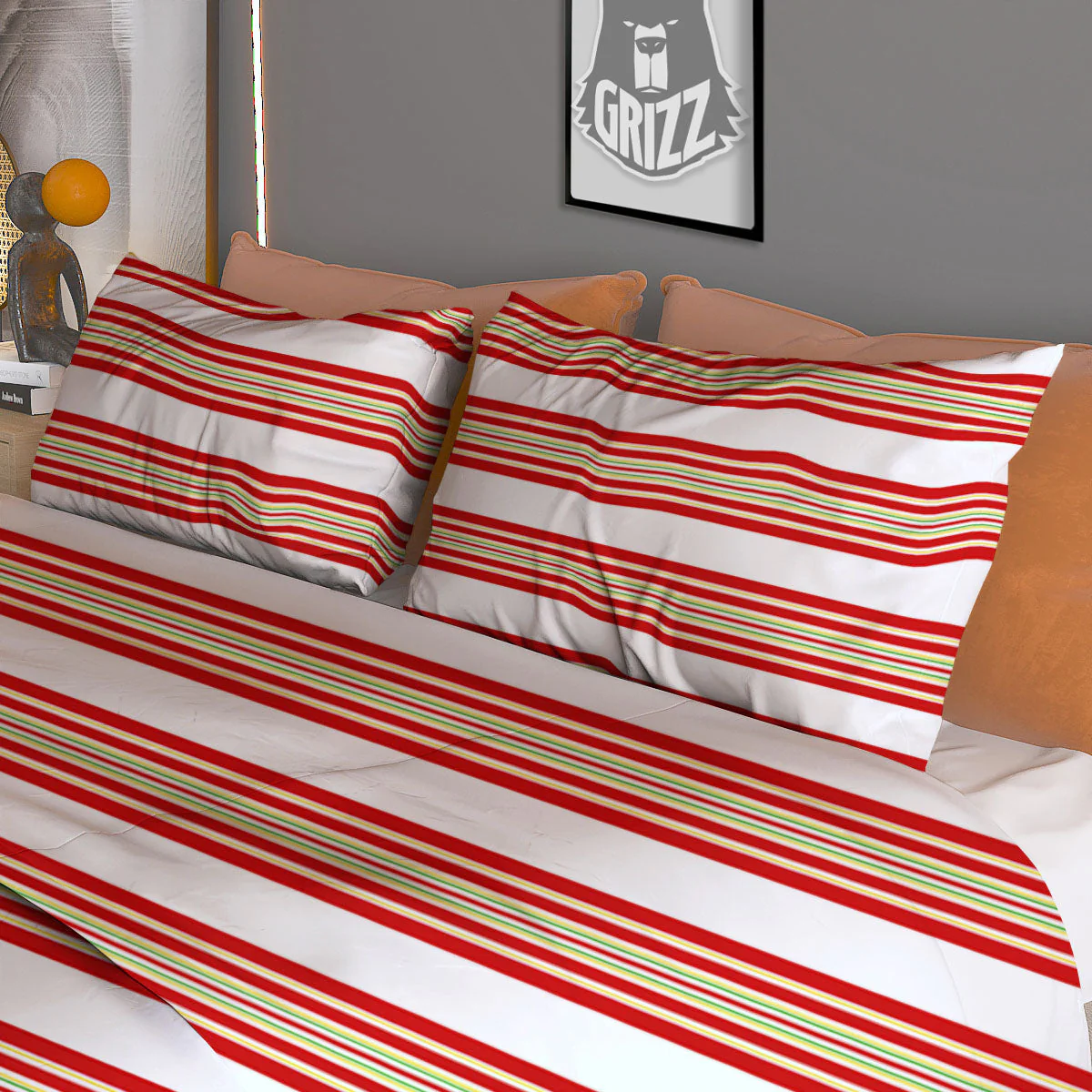 Stripes Merry Christmas Print Pattern Duvet Cover Bedding Set - Image 3