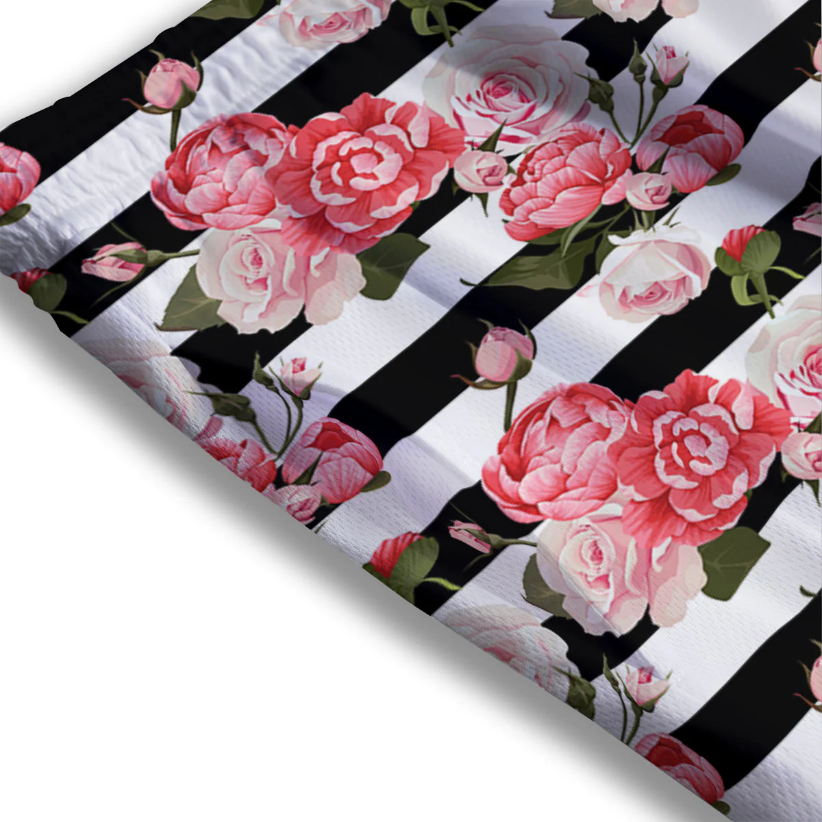 Stripes Peony And Roses Print Pattern Mesh Shorts - Image 3