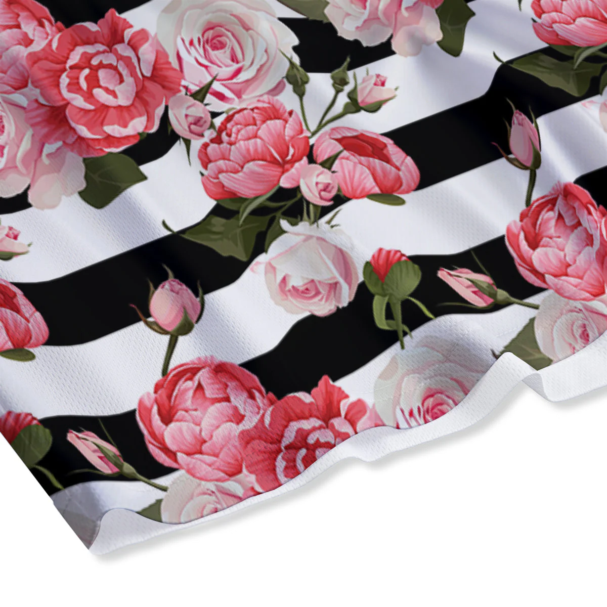 Stripes Peony And Roses Print Pattern Mesh Shorts - Image 4