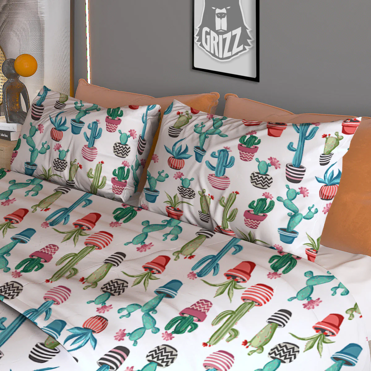 Succulent And Cute Cactus Print Duvet Cover Bedding Set - Image 3