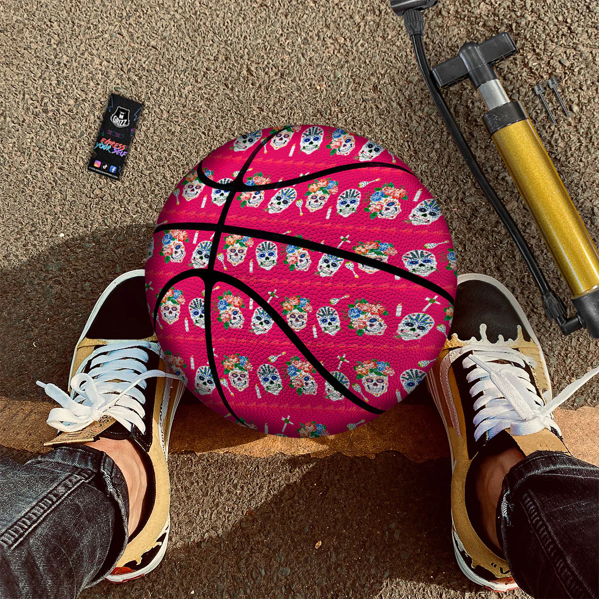 Sugar Skull Pink Print Pattern Basketball - Image 2