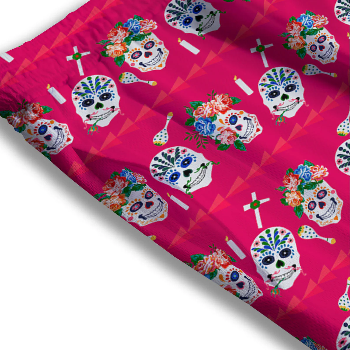 Sugar Skull Pink Print Pattern Mesh Shorts - Image 3