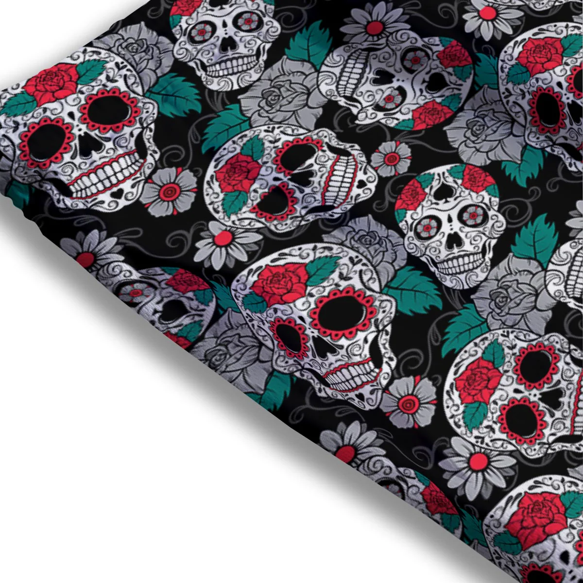 Sugar Skull Rose Floral Print Pattern Mesh Shorts - Image 3