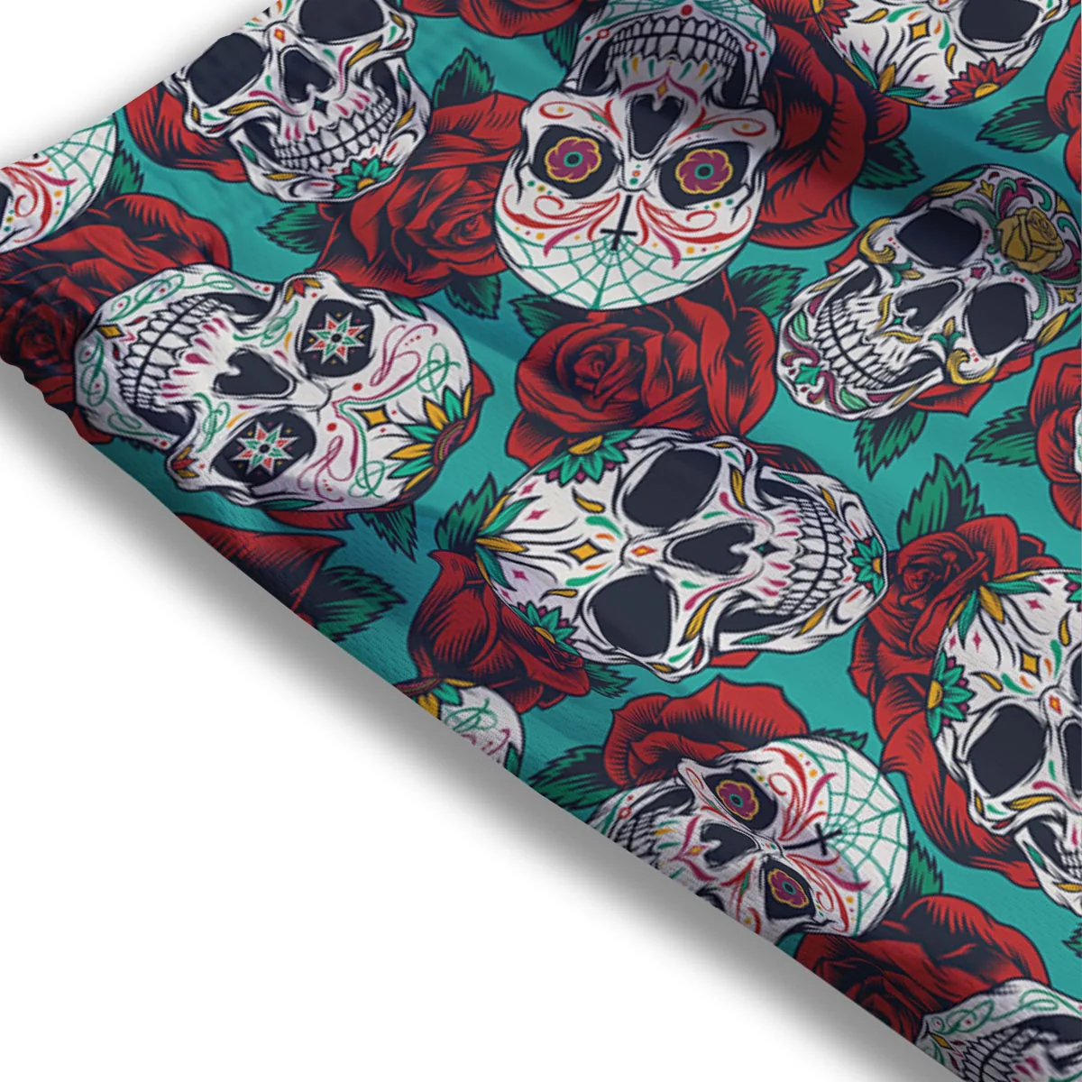 Sugar Skull Rose Flower Print Pattern Mesh Shorts - Image 3