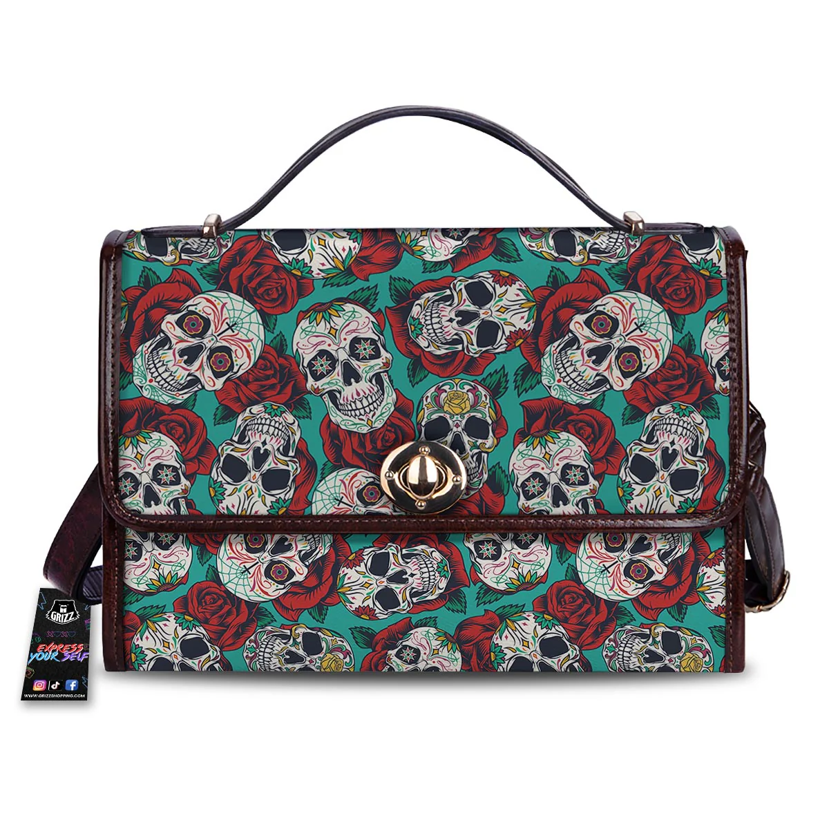 Sugar Skull Rose Flower Print Pattern Women's Satchel Bag