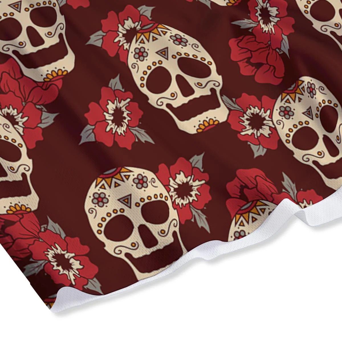 Sugar Skull Rose Print Pattern Mesh Shorts - Image 4
