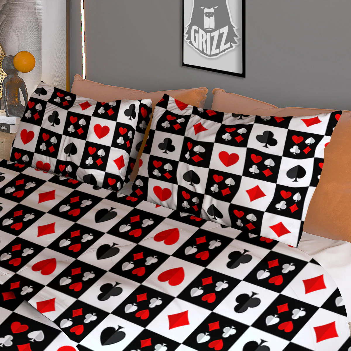 Suits Check Playing Card Print Pattern Duvet Cover Bedding Set - Image 3