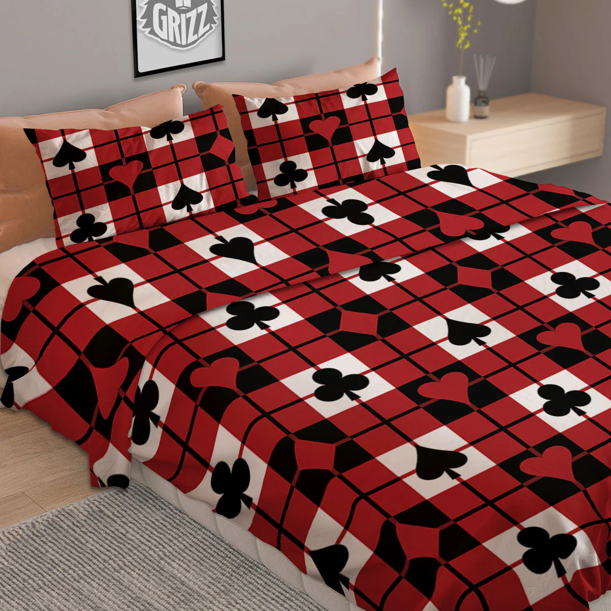 Suits Plaid Playing Card Print Pattern Duvet Cover Bedding Set - Image 2