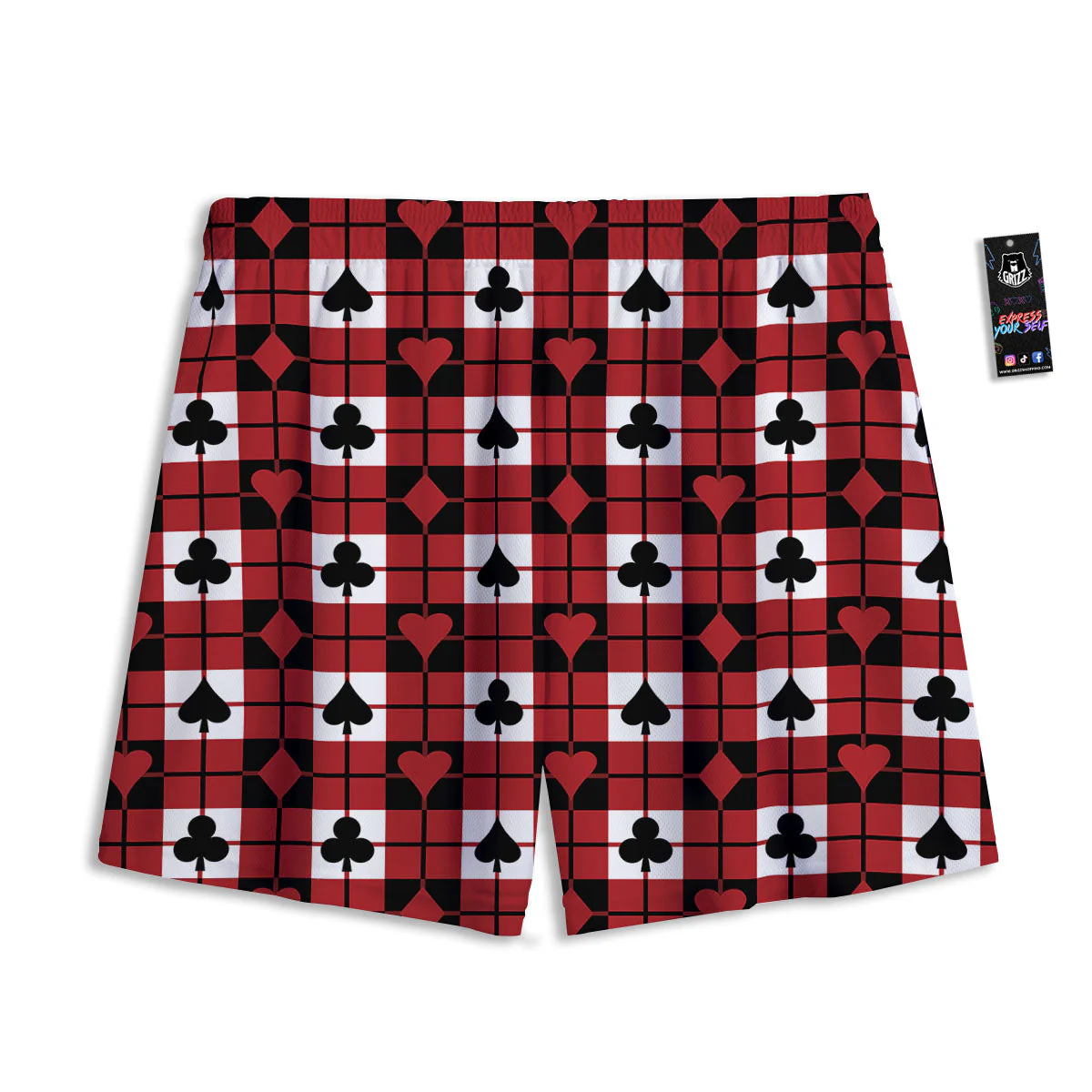 Suits Plaid Playing Card Print Pattern Mesh Shorts - Image 2