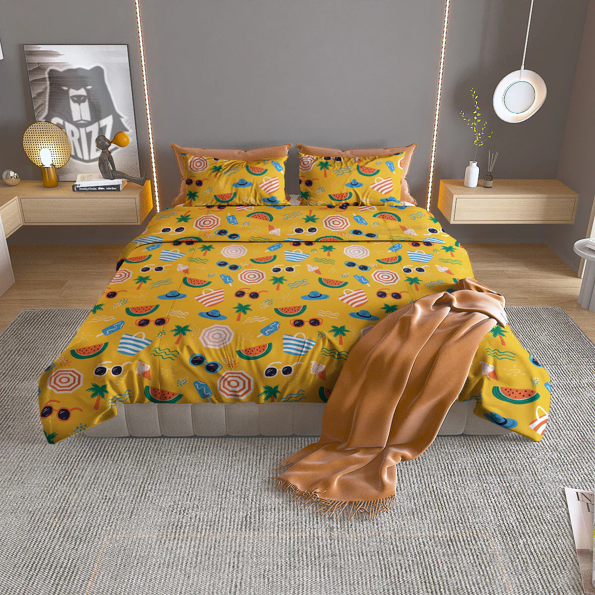 Summer Beach Drawing Print Pattern Duvet Cover Bedding Set