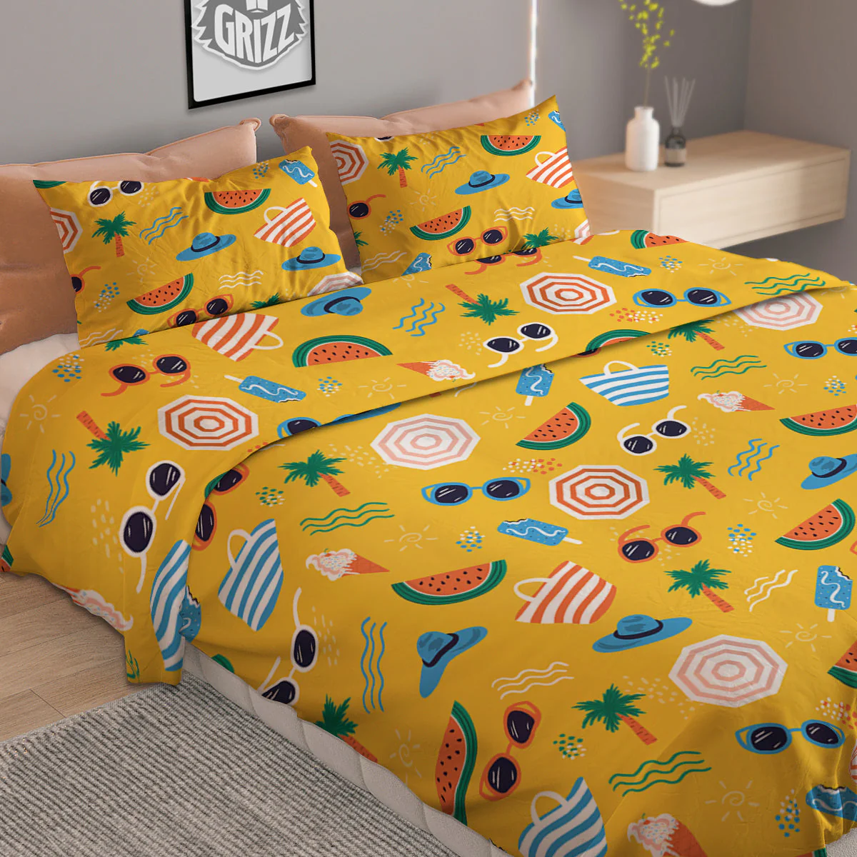 Summer Beach Drawing Print Pattern Duvet Cover Bedding Set - Image 2