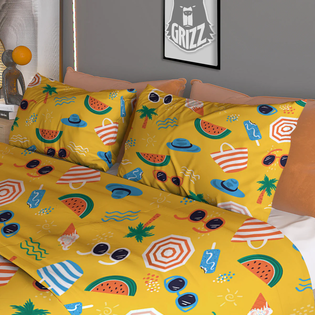 Summer Beach Drawing Print Pattern Duvet Cover Bedding Set - Image 3