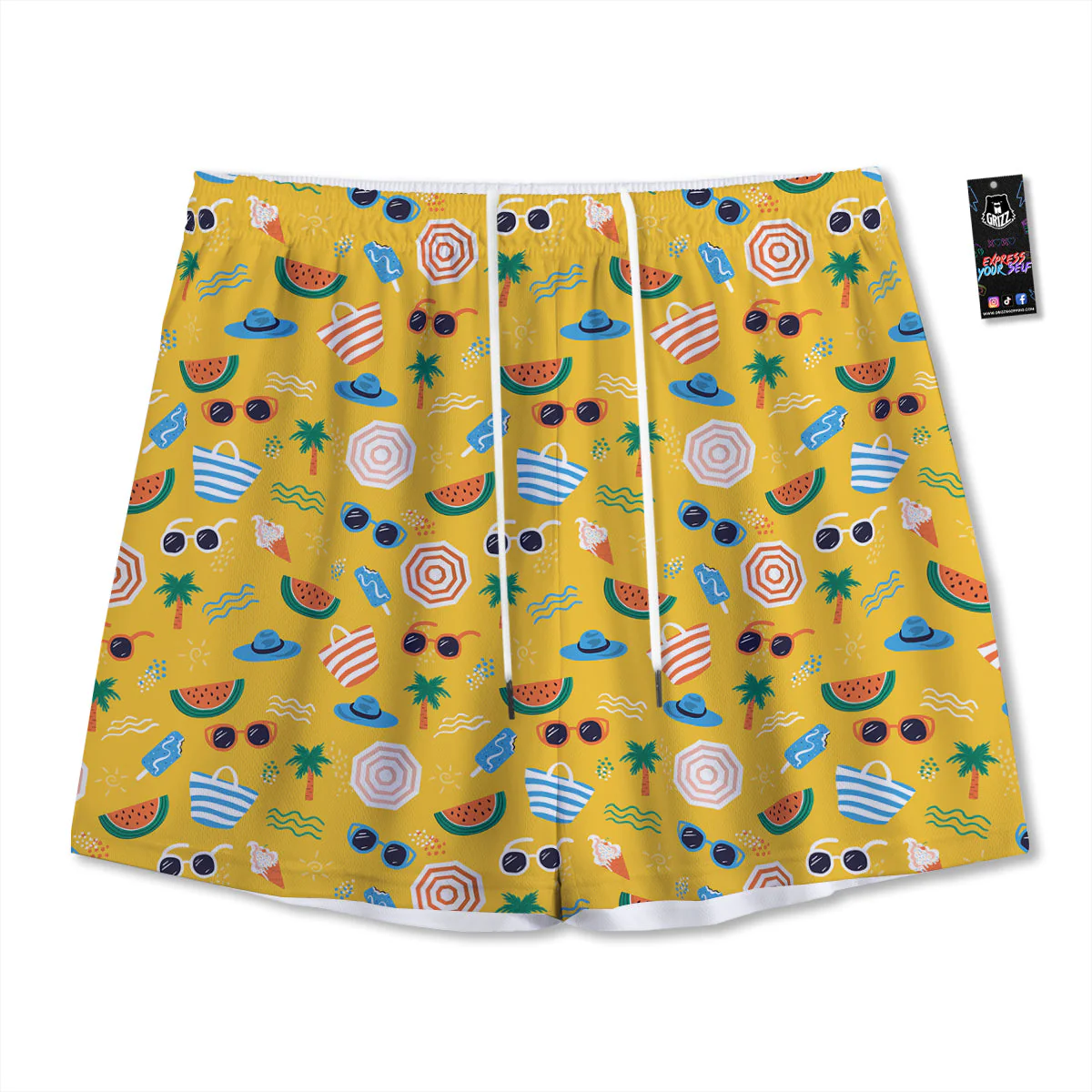Summer Beach Drawing Print Pattern Mesh Shorts
