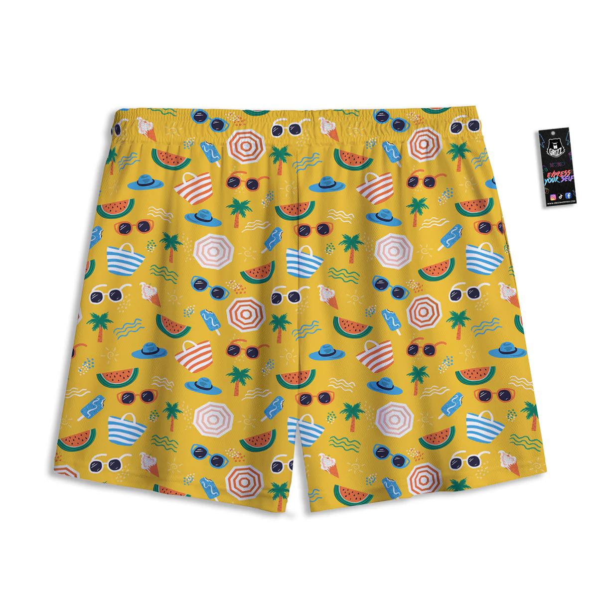 Summer Beach Drawing Print Pattern Mesh Shorts - Image 2