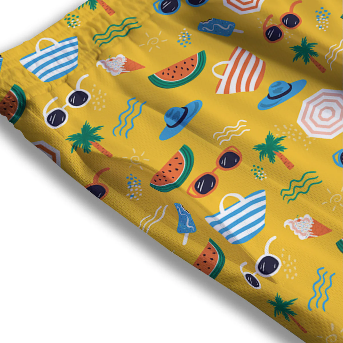 Summer Beach Drawing Print Pattern Mesh Shorts - Image 3