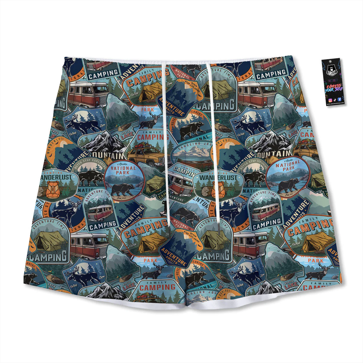 Summer Camping And National Park Print Pattern Mesh Shorts