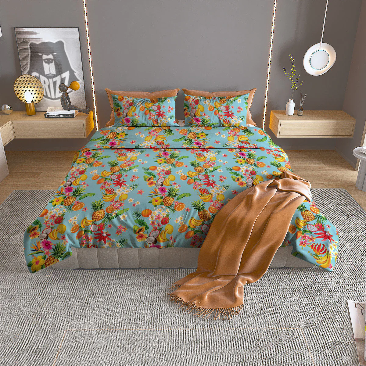 Summer Fruits Tropical Print Pattern Duvet Cover Bedding Set