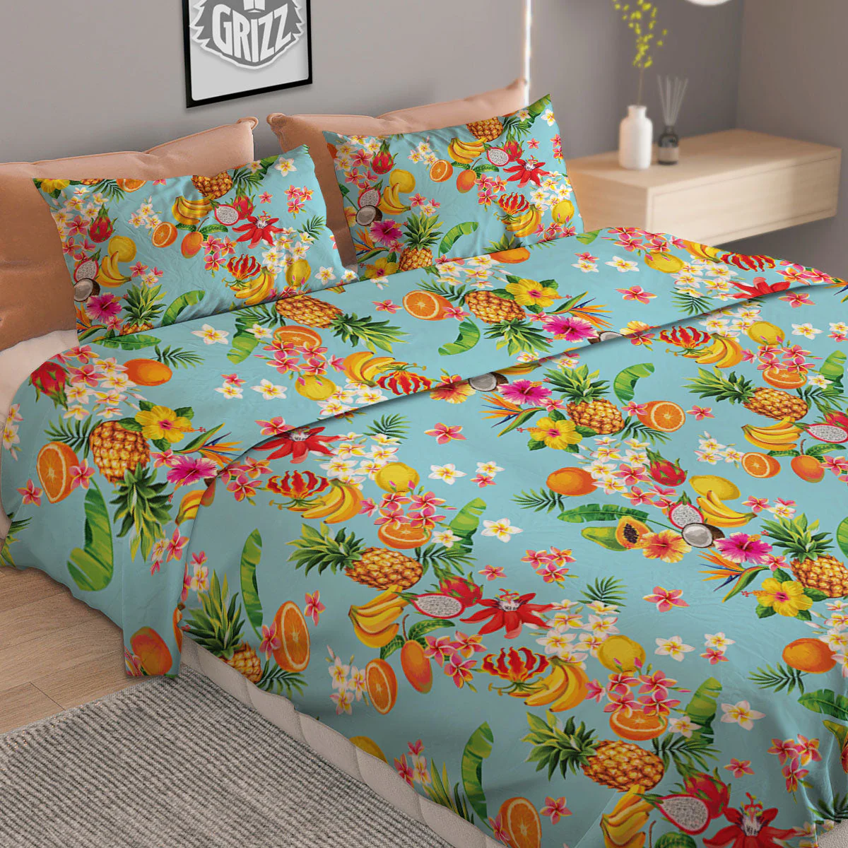 Summer Fruits Tropical Print Pattern Duvet Cover Bedding Set - Image 2