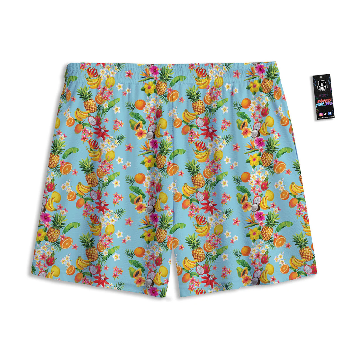 Summer Fruits Tropical Print Pattern Mesh Shorts - Image 2