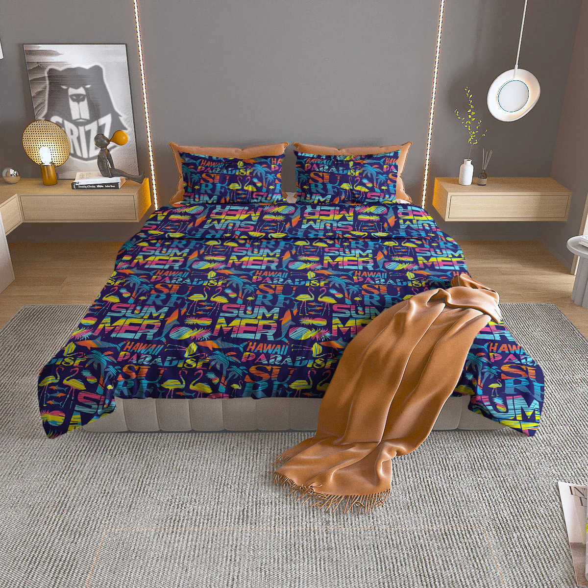 Summer Surfing Colorful Print Pattern Duvet Cover Bedding Set