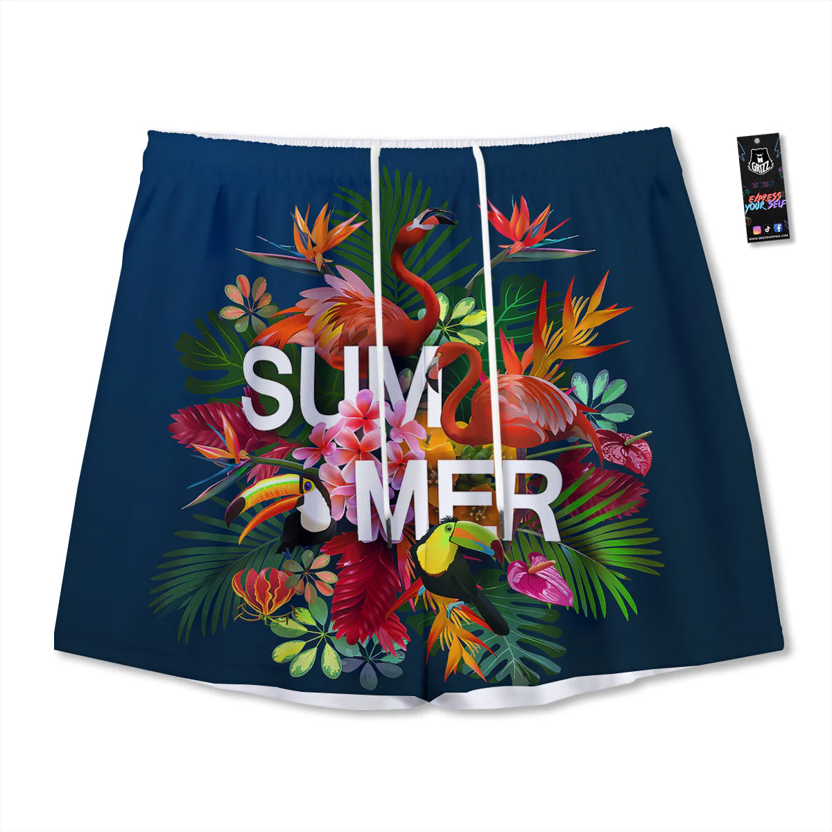 Summer Tropical Birds And Flowers For Travel Print Mesh Shorts