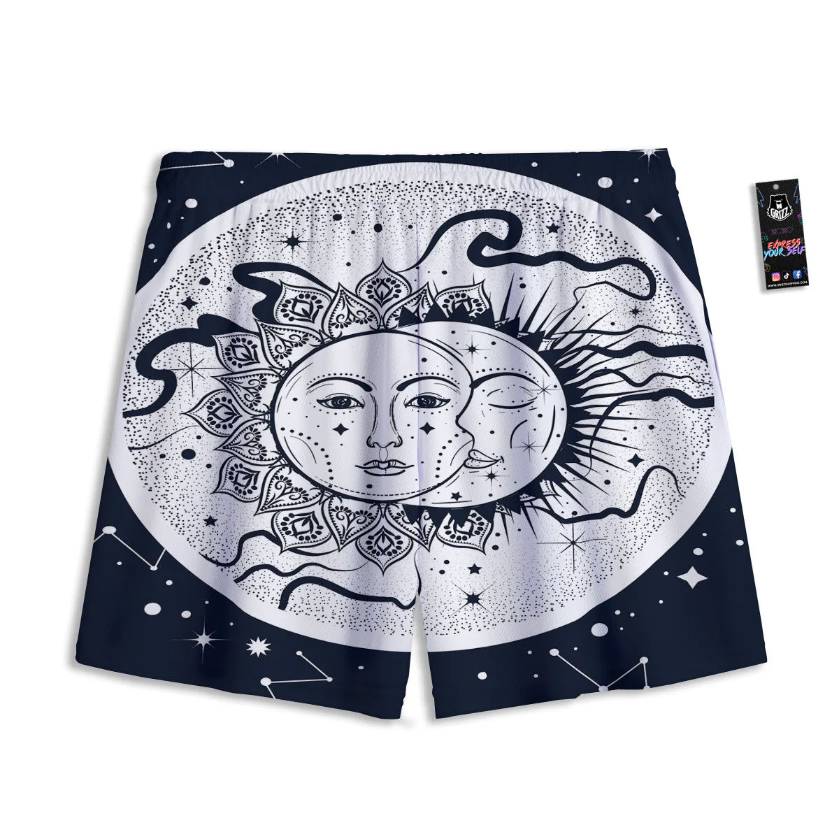 Sun And Moon Bohemian Celestial Print Mesh Shorts - Image 2