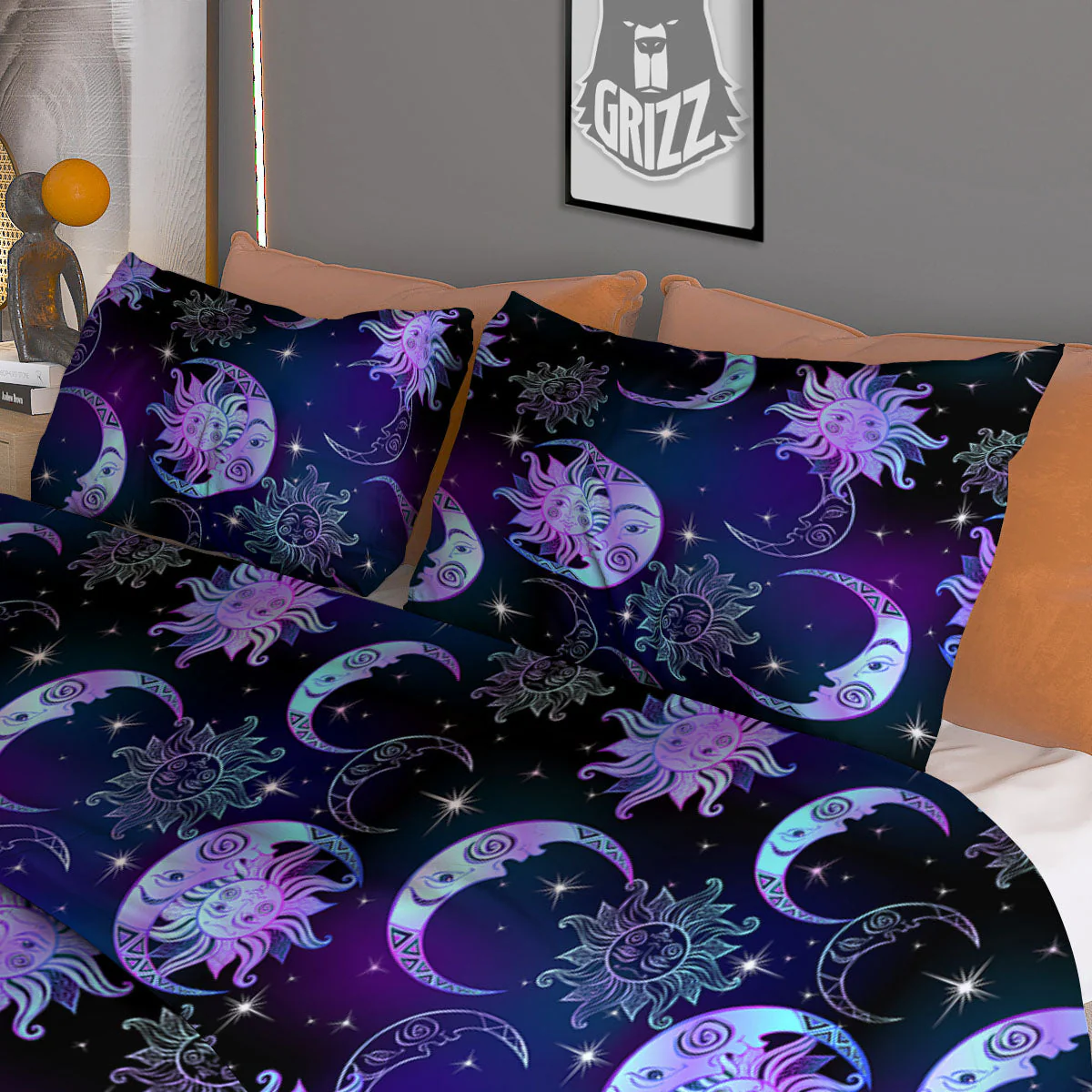 Sun And Moon Galaxy Celestial Print Duvet Cover Bedding Set - Image 3