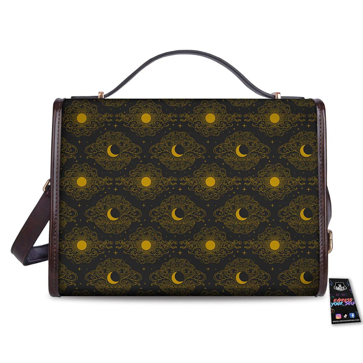 Sun And Vintage Moon Print Pattern Women's Satchel Bag - Image 2