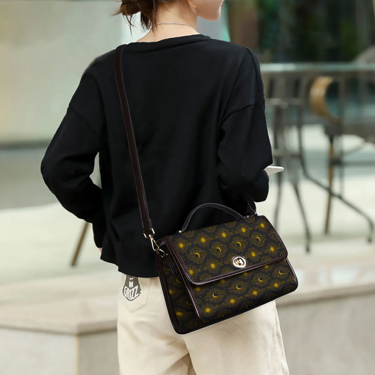 Sun And Vintage Moon Print Pattern Women's Satchel Bag - Image 3