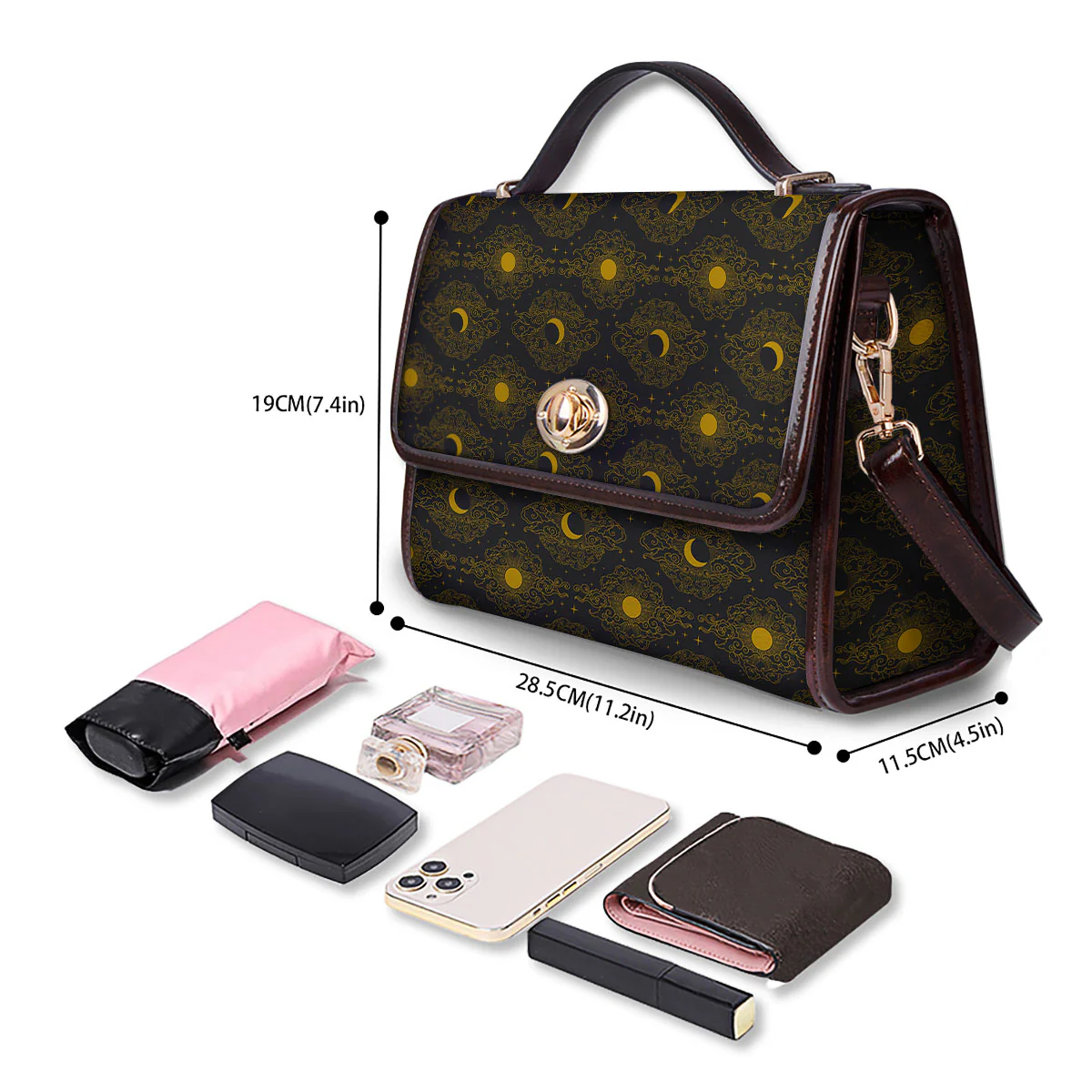 Sun And Vintage Moon Print Pattern Women's Satchel Bag - Image 4
