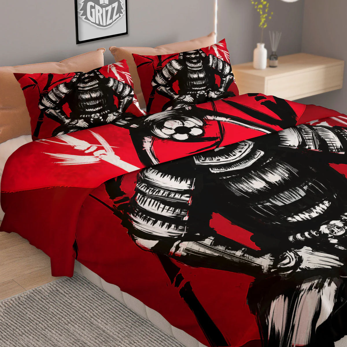 Sun Samurai Red Rising Print Duvet Cover Bedding Set - Image 2