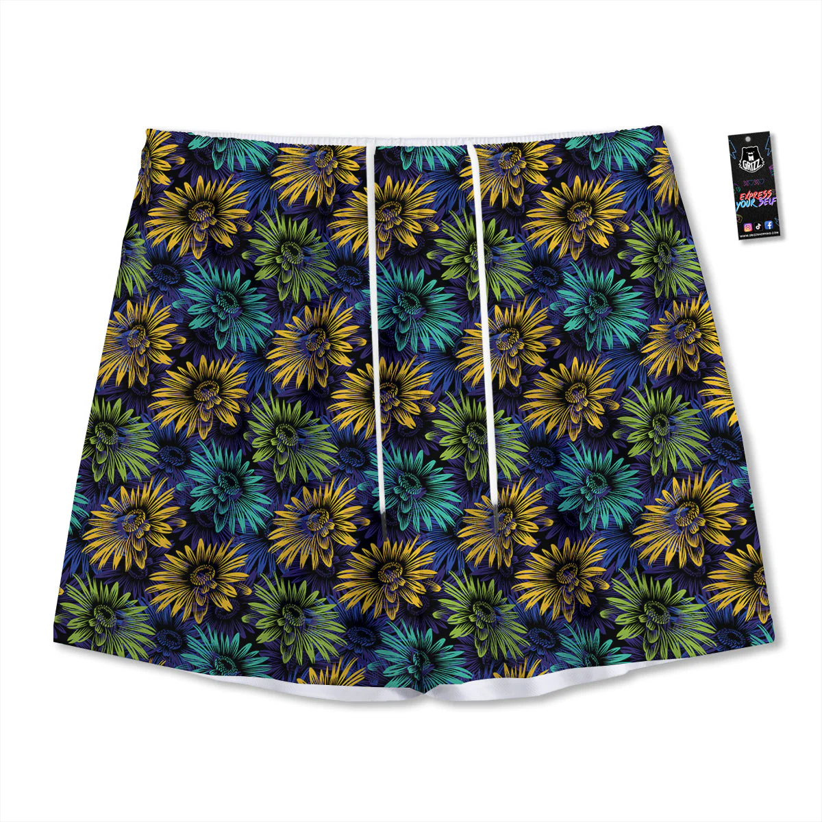 Sunflower Abstract Print Pattern Mesh Shorts