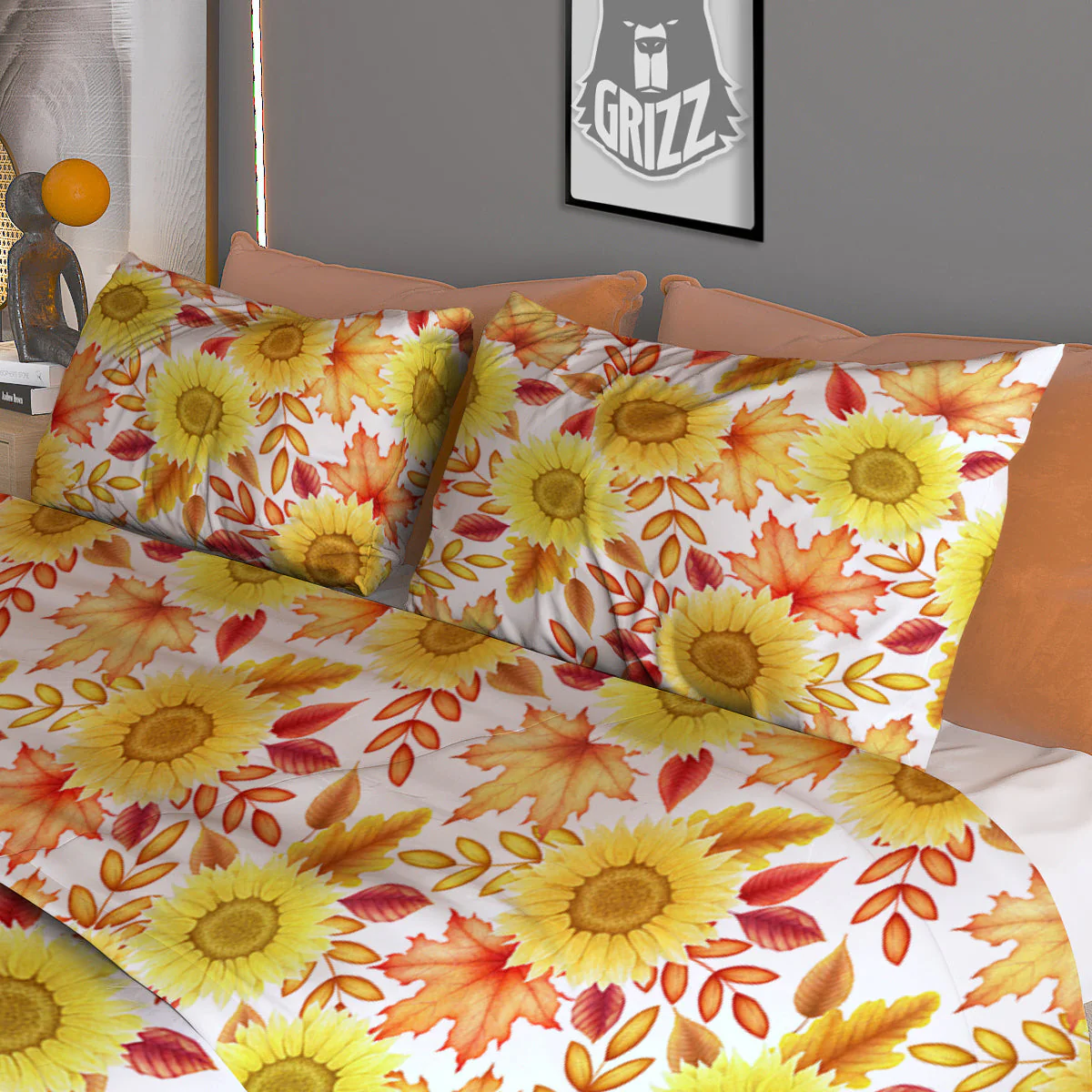 Sunflower Autumn Print Pattern Duvet Cover Bedding Set - Image 3