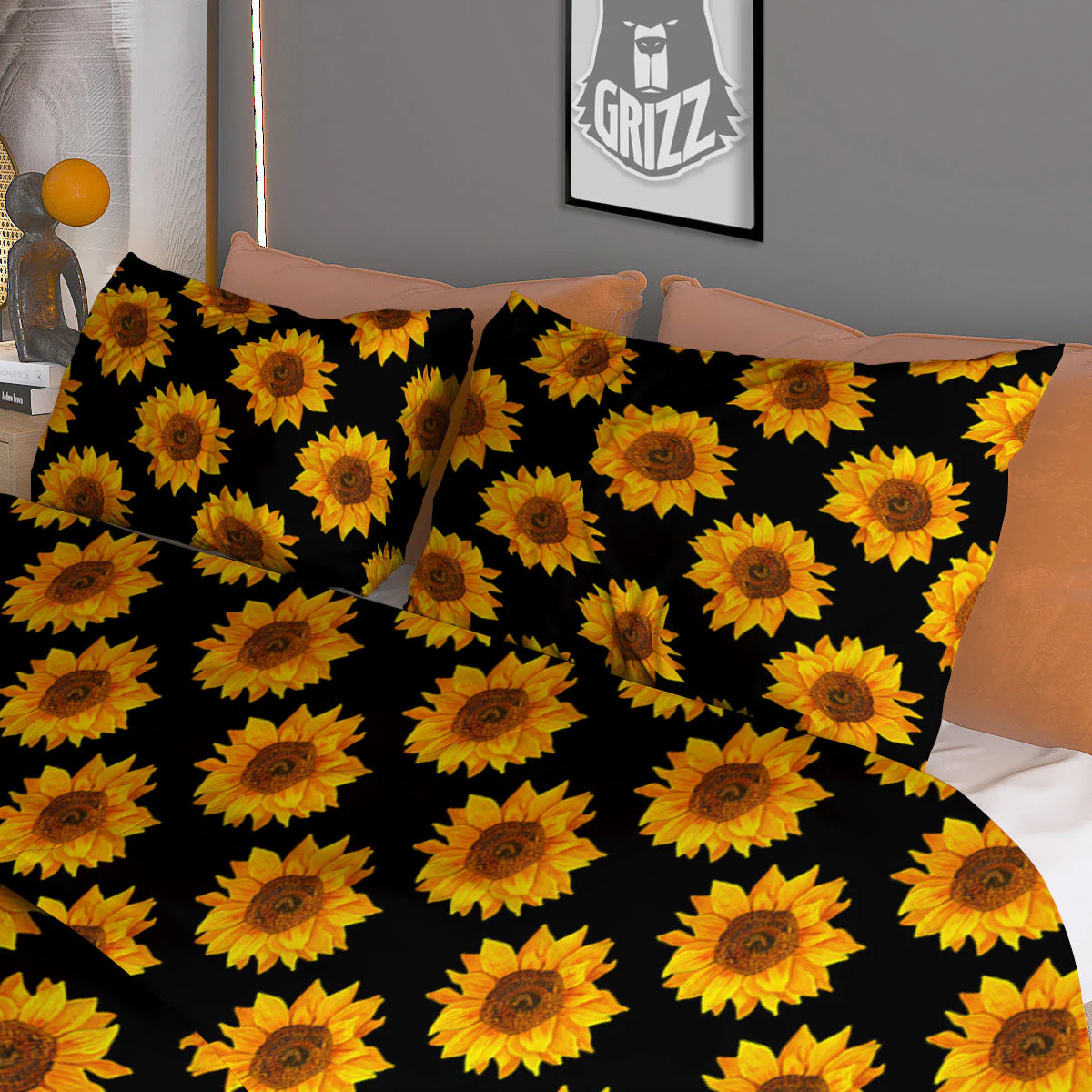 Sunflower Black Autumn Print Pattern Duvet Cover Bedding Set - Image 3