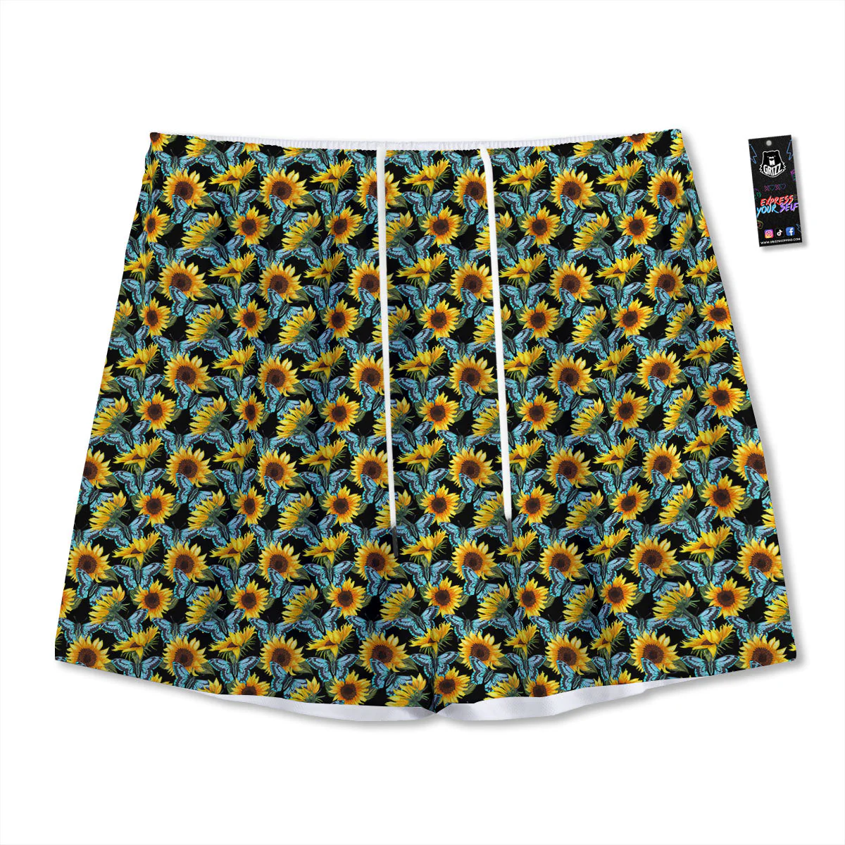 Sunflower Blue Butterfly Print Pattern Mesh Shorts